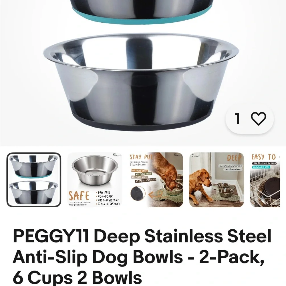 Peggy 11 Stainless Steel Dog Bowls Non-Skid 10” diameter 4” deep.